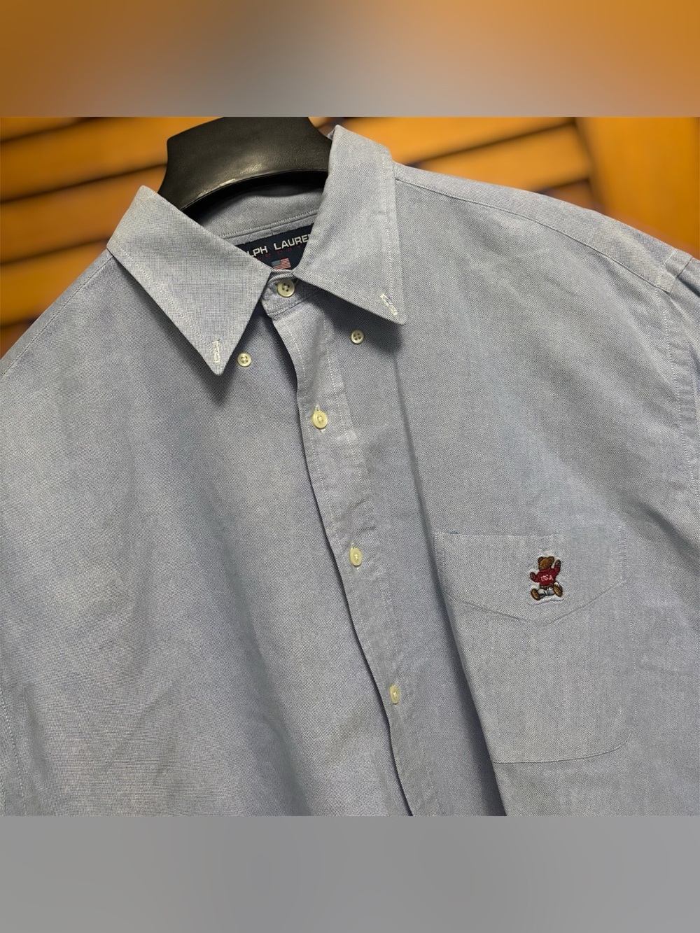 Vintage 90s Ralph Lauren Sport Shirt The Big Shirt USA Polo Bear Logo Oxford L